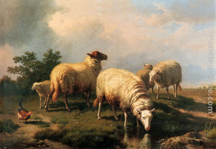 Sheep And A Chicken In A Landscape painting - Eugene Verboeckhoven Sheep And A Chicken In A Landscape art painting